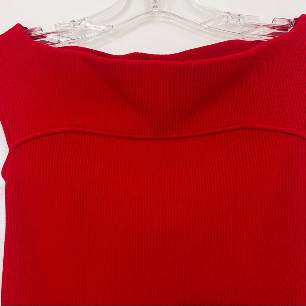 Intermix Alexia Off the Shoulder Red Ribbed Top - Picture 6 of 9